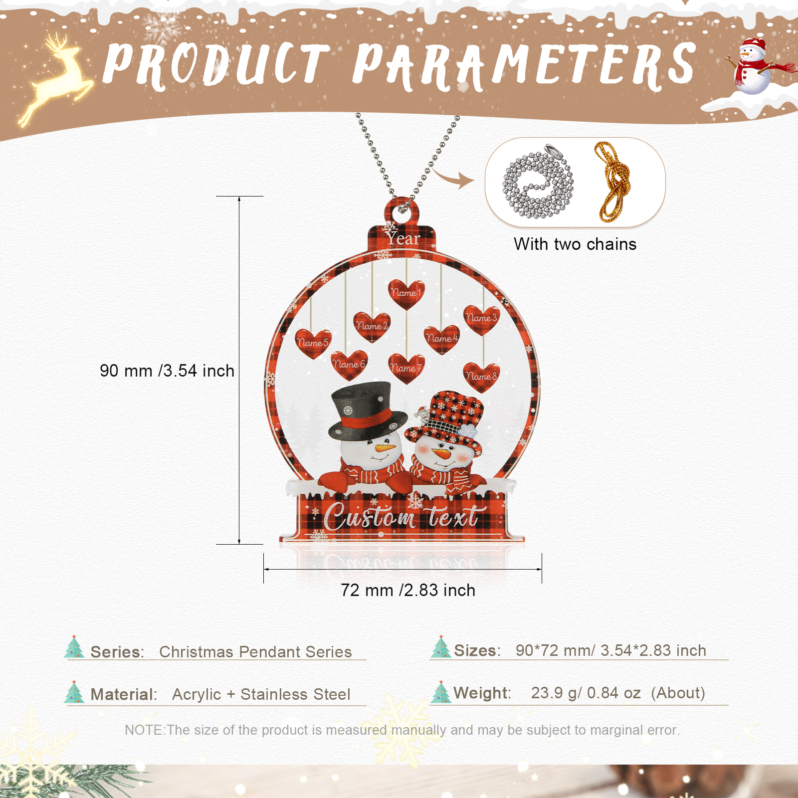 8 Names-Personalised Family Acrylic Christmas Xmas Tree Decoration Ornament-Custom 8 Names And Text Hanging Ornament Gifts For Family