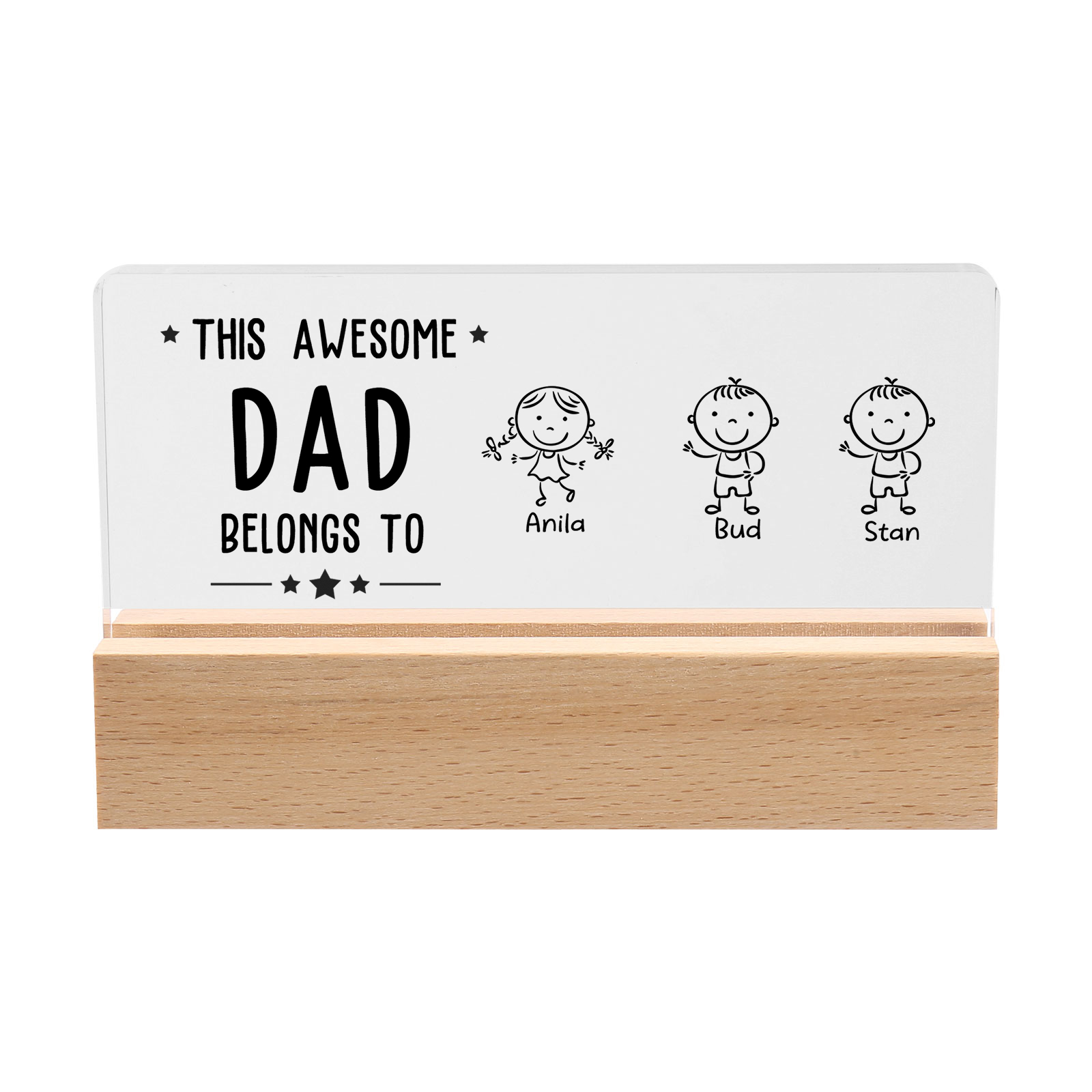 3 Names & Doll Gender - Personalised Lamp -This Awesome Dad  Belongs To - Father's Day Gift for Dad