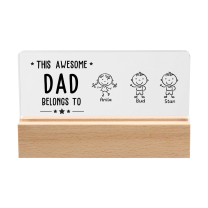 3 Names & Doll Gender - Personalised Lamp -This Awesome Dad  Belongs To - Father's Day Gift for Dad