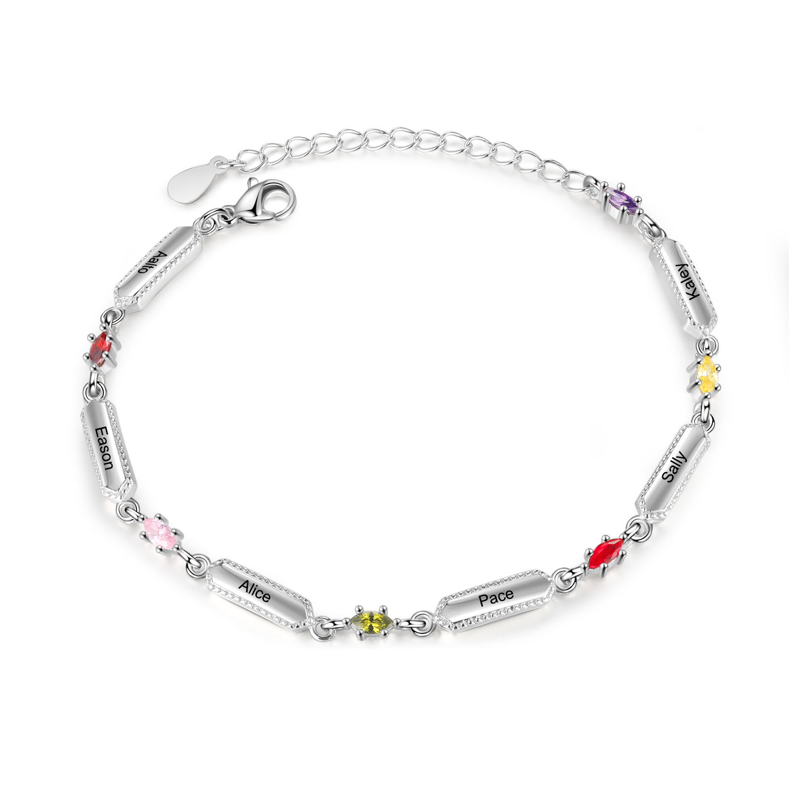 6 Names-Personalised Woman Bracelet With Birthstone Custom Names Bracelet Gift For Women