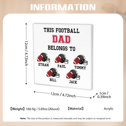 5 Names -Personalised Football Acrylic Keepsake Customized Name Acrylic Plaque Ornament Father's Day Gift for Dad