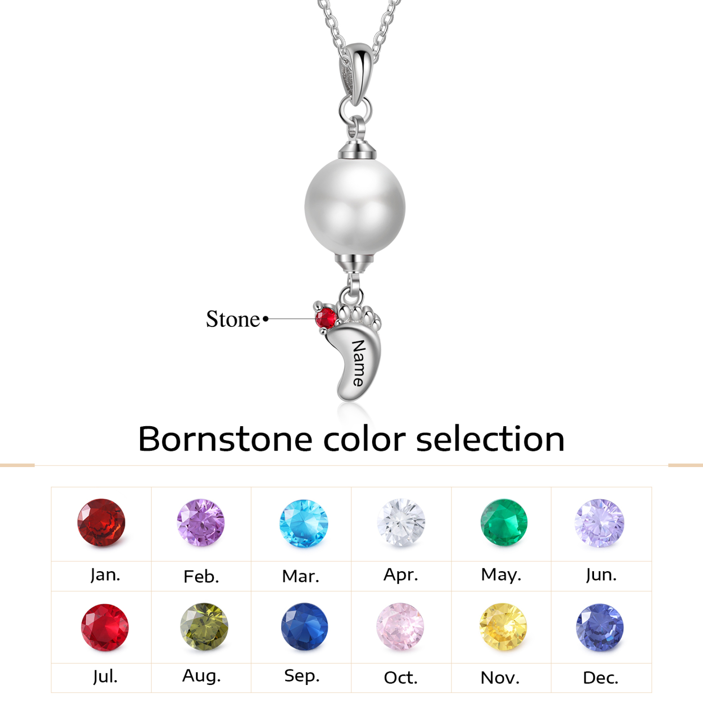 Personalised Baby Feet Pearl Necklace Custom 1 Name & Birthstone Mother Necklace