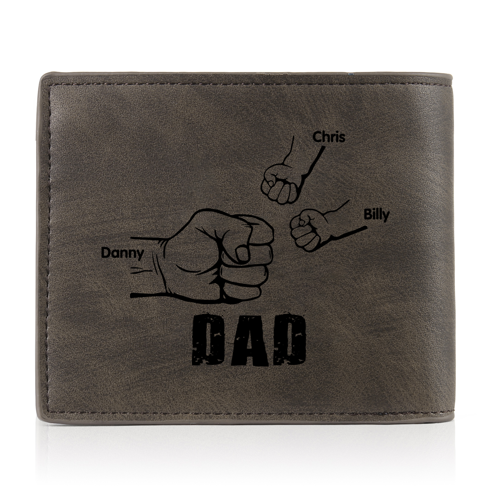3 Names - Personalised Photo Custom Leather Men's Folding Wallet as a Father's Day Gift for Dad