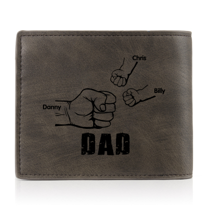 3 Names - Personalised Photo Custom Leather Men's Folding Wallet as a Father's Day Gift for Dad