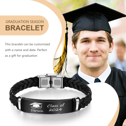 2024 Graduation Gifts - Personalised Year and Name Men's Bracelet, Gift for Him