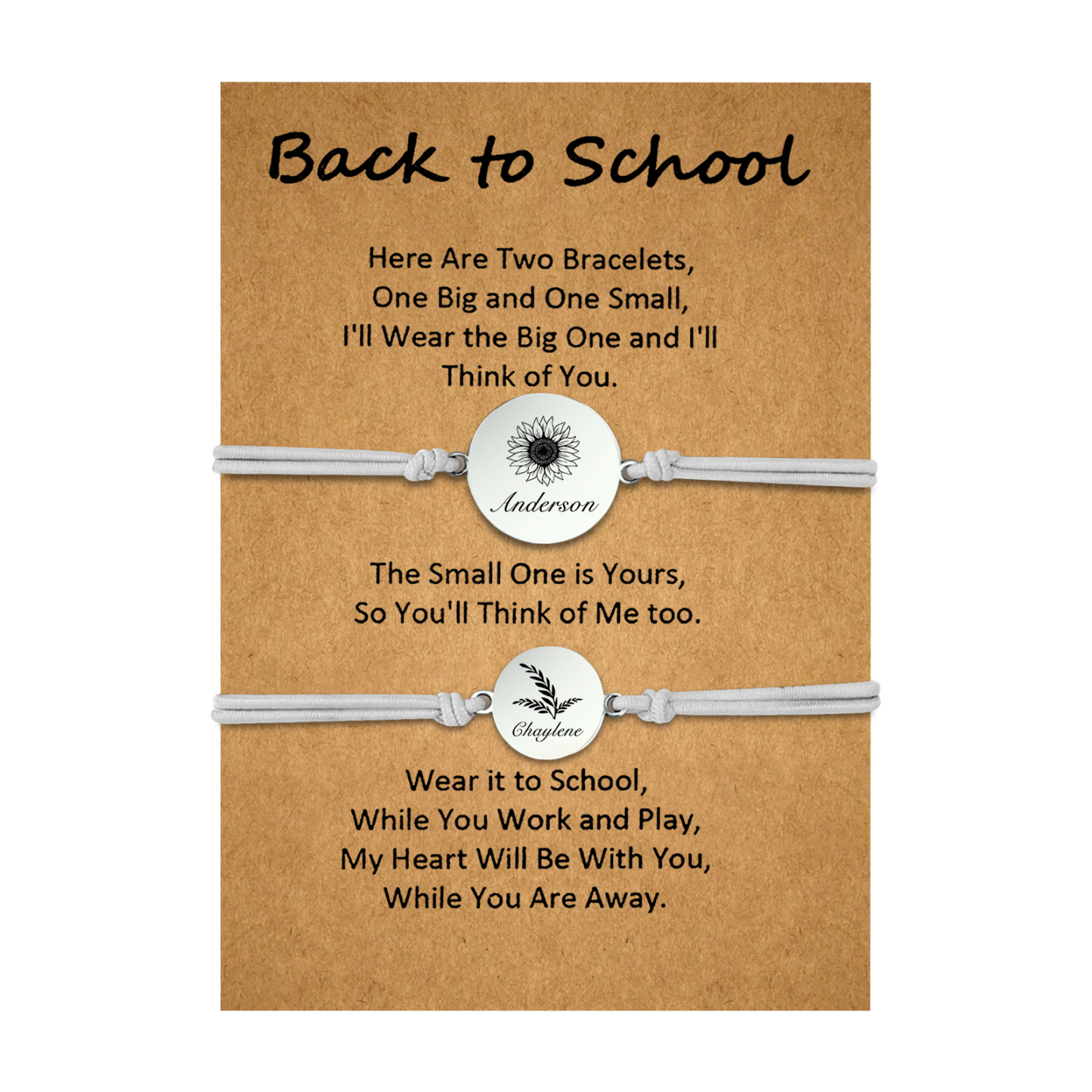 2 PCS Customized 2 Names Dandelion Pattern Elastic Stainless Steel Bracelet Back-To-School Gift For Daughter