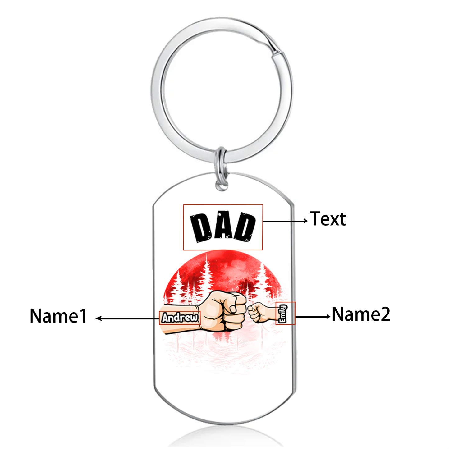 Personalised 2-6 Names Keyring Custom Fist Bump Mangrove Style Keyring Gift for Dad