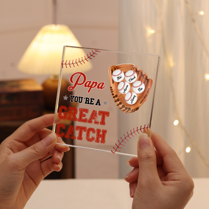 5 Names - Personalised Baseball Acrylic Keepsake Customized Name and Text Acrylic Plaque Ornament Father's Day Gift for Dad