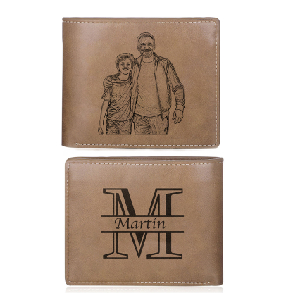 Personalised Leather Wallet for Men – Custom 1 Photo & 1 Name Engravin