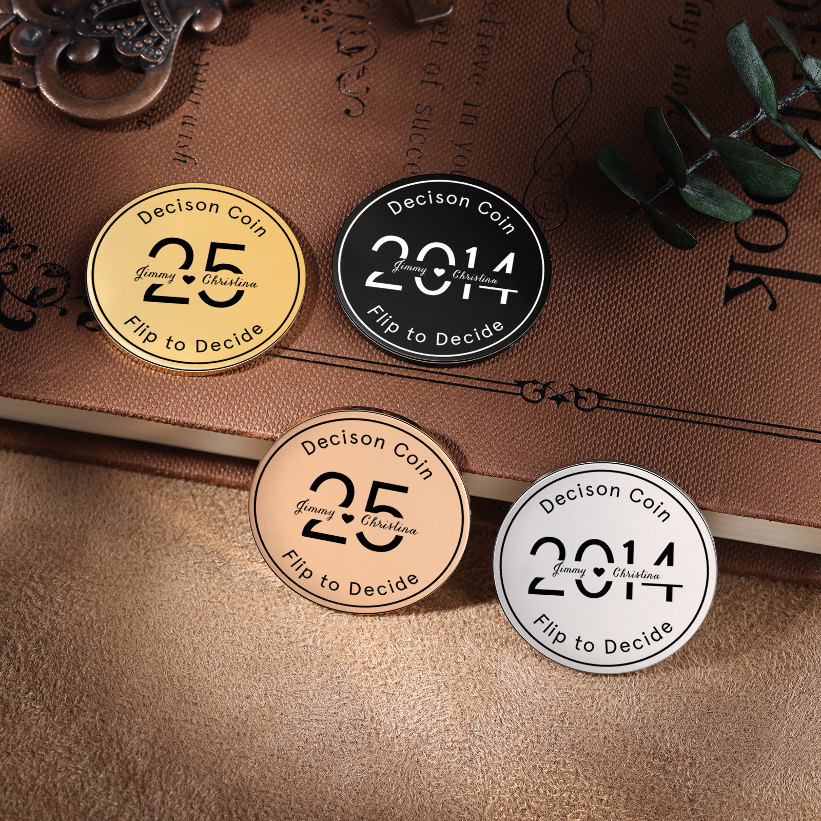 2 PCS Personalized Name Stainless Steel Anniversary Coin Custom Text And Year Special Gift