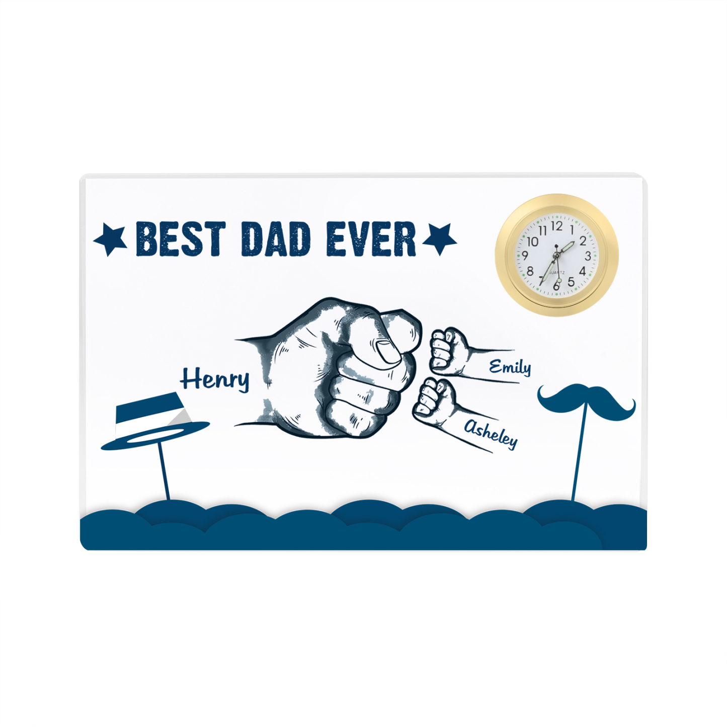 3 Names - Personalised Fist Bump Custom Name Acrylic Clock Ornament Father's Day Gift for Dad