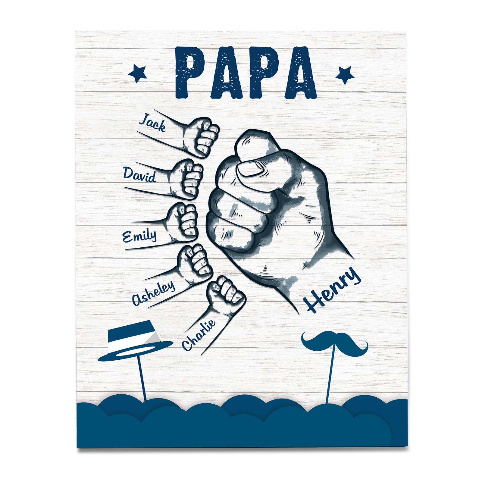 6 Names - Personalised Wooden Ornament Fist Bump Style Engraved Name and Text Ornament for Dad