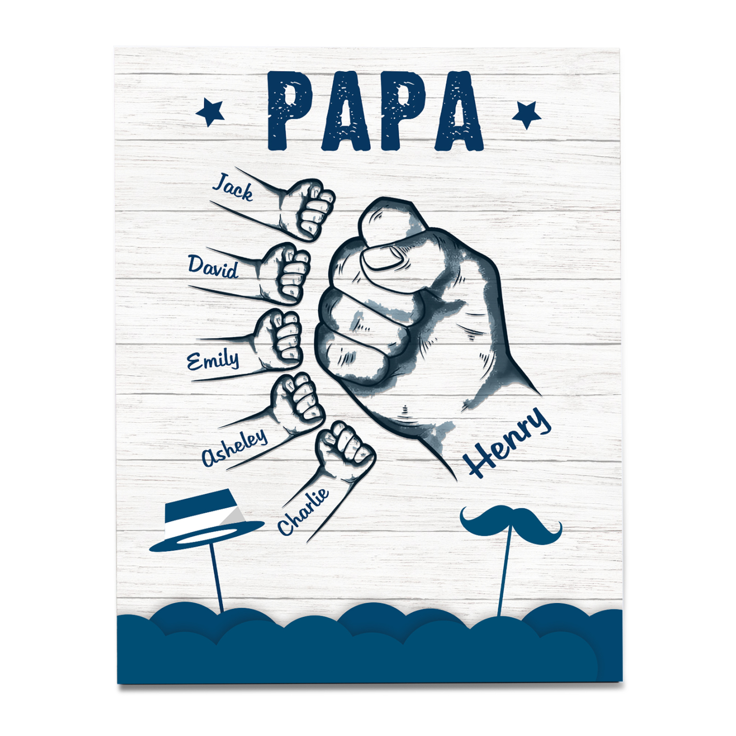 6 Names - Personalised Wooden Ornament Fist Bump Style Engraved Name and Text Ornament for Dad