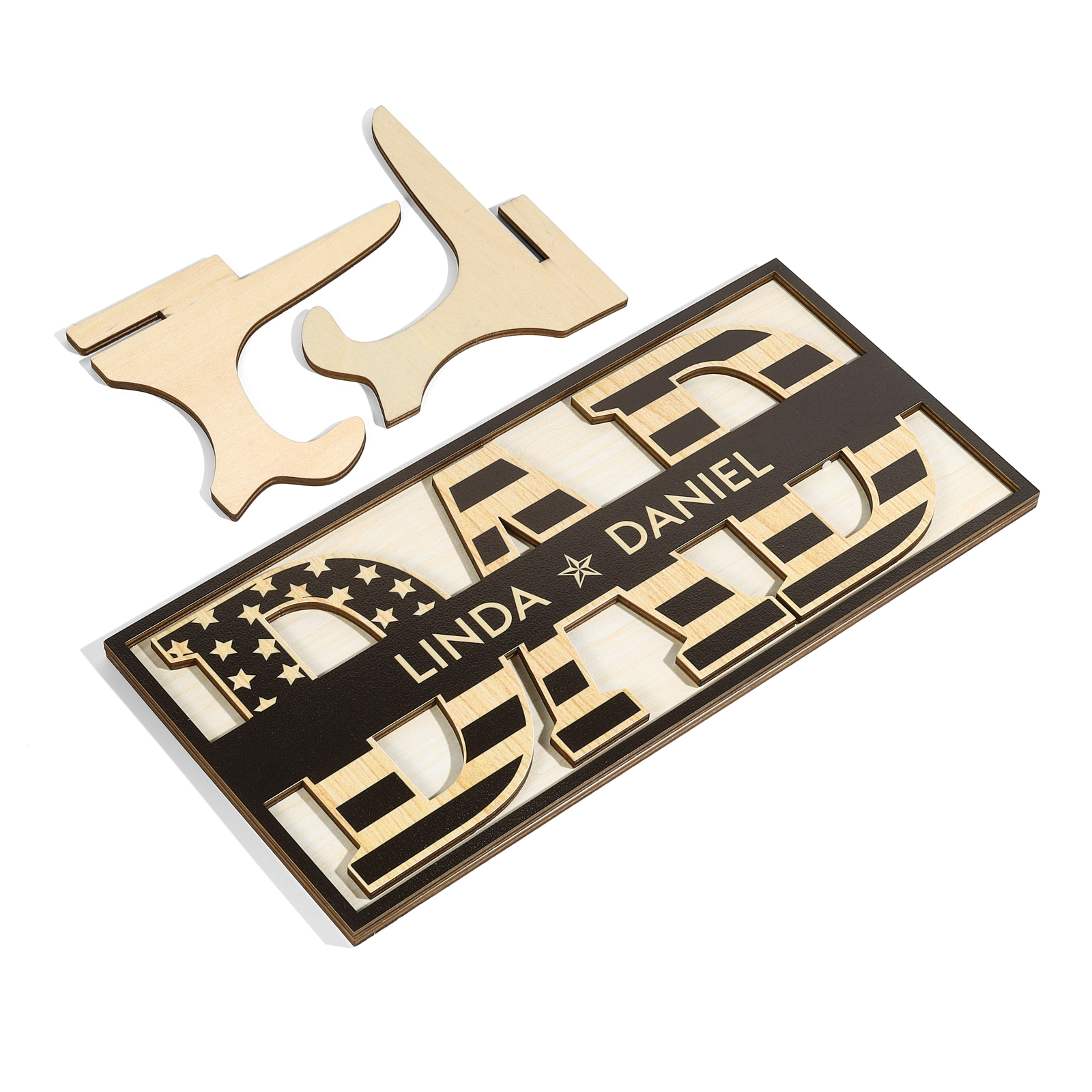 2 Names - Personalised Wood Ornament Engraved with Dad Text Support Customized Name Ornament Father's Day Gift for Dad