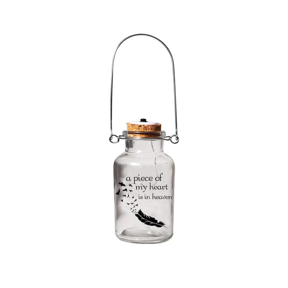 Memorial Jar Night Light A Piece Of My Heart Is In Heaven LED Lamp