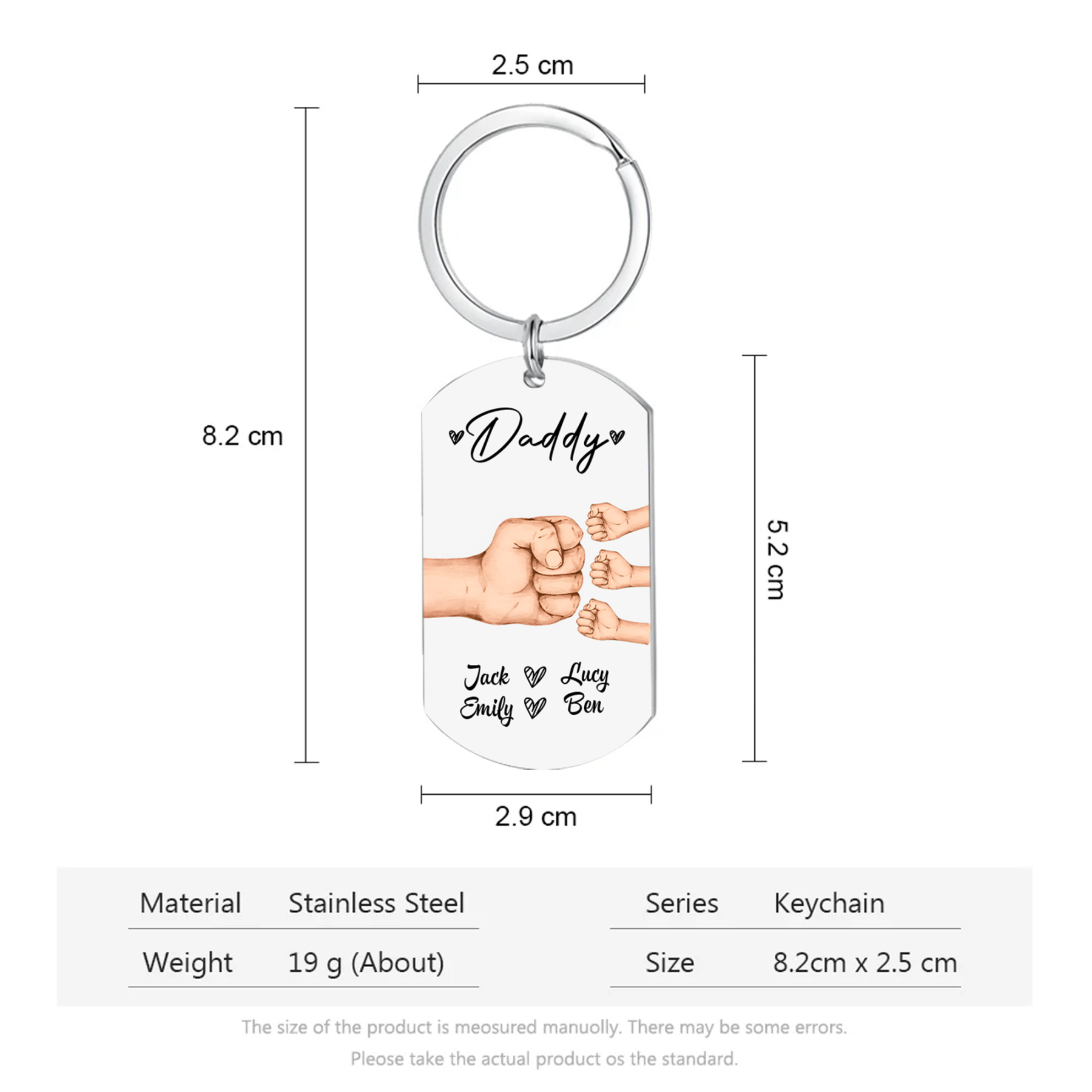 4 Names - Personalised Custom Fist Bump Keyring Gift Custom Name for Dad