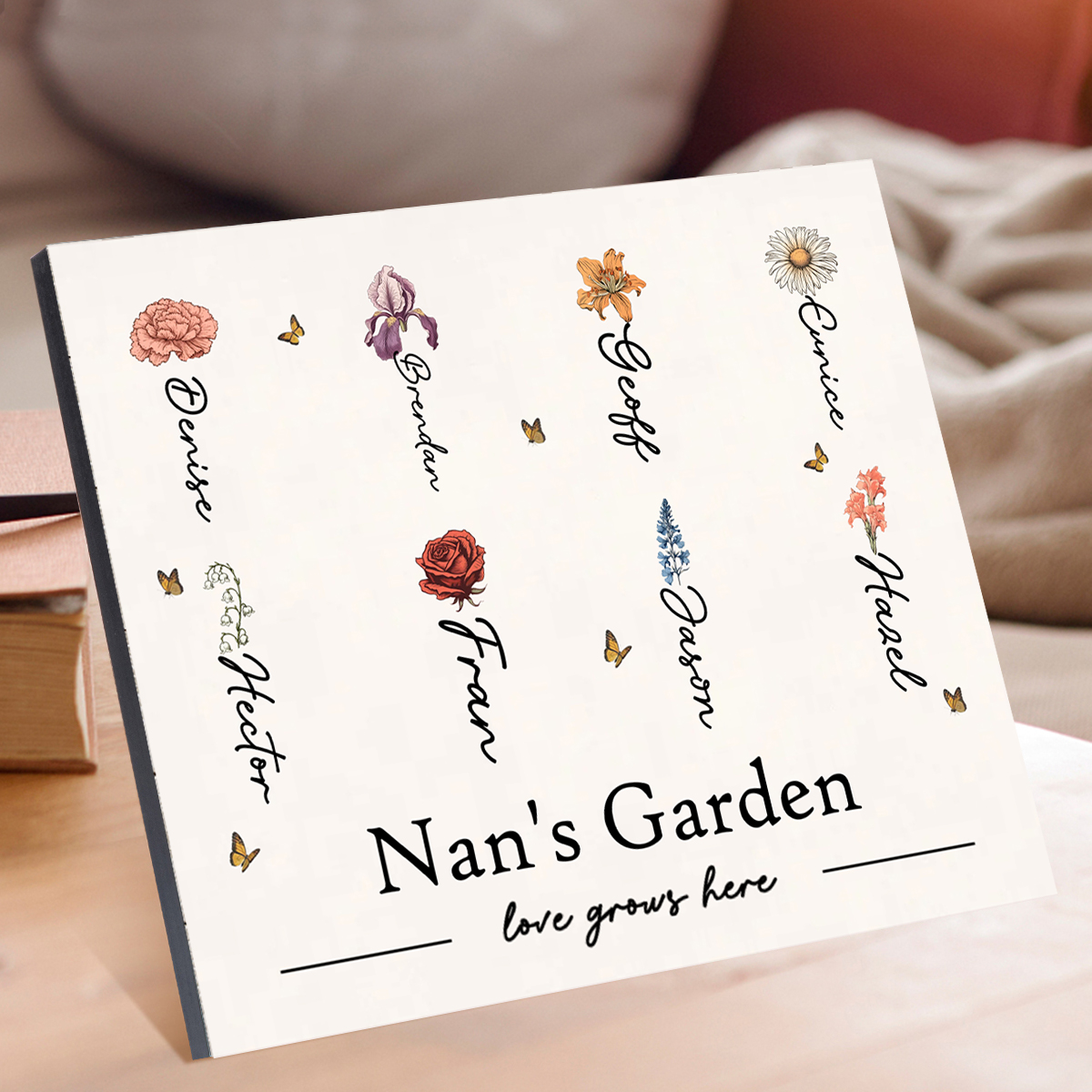 Personalised 1-12 Birth Flower Board Painting, Customized Name, Exquisite Wooden Decorations For Grandma
