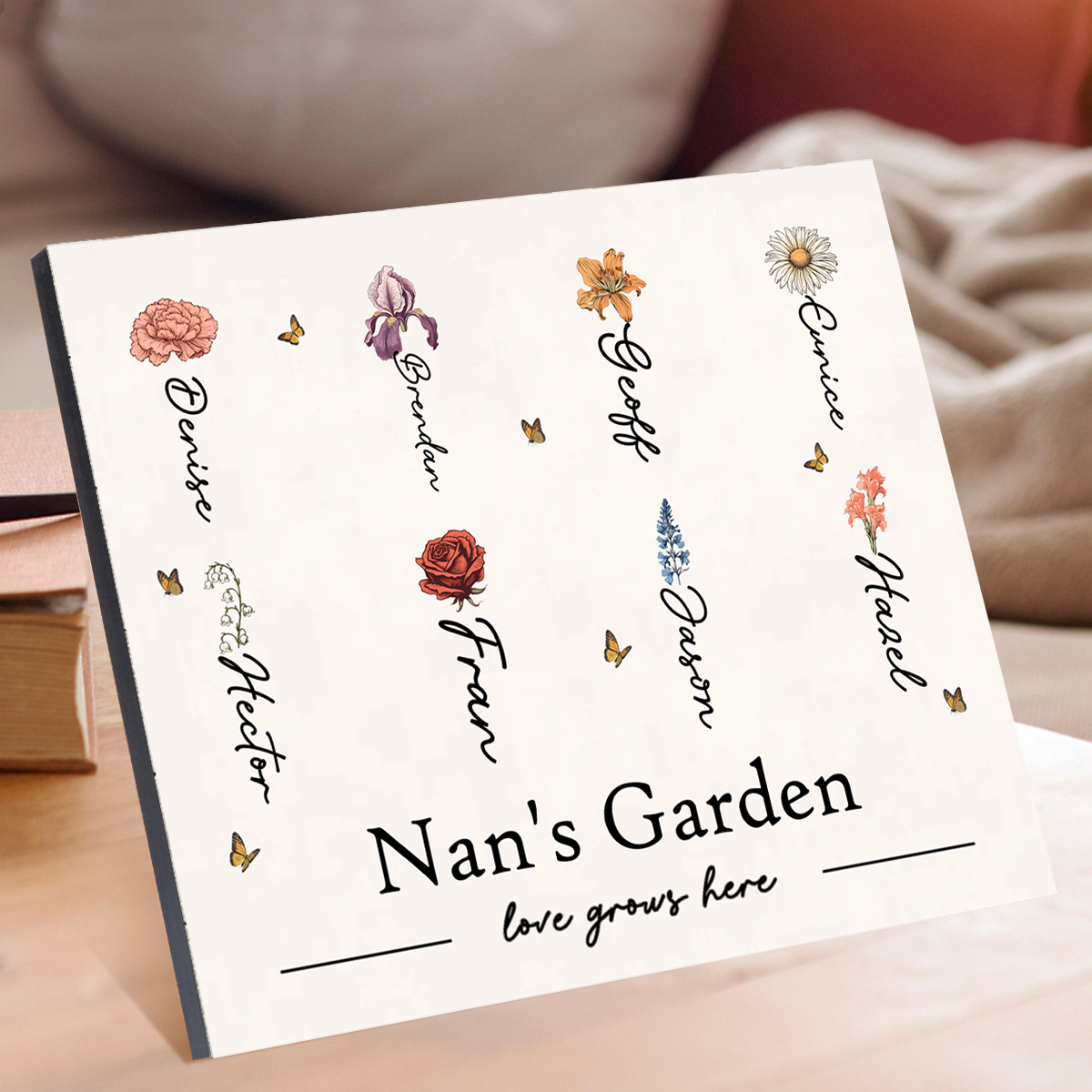 Personalised 1-12 Birth Flower Board Painting, Customized Name, Exquisite Wooden Decorations For Grandma
