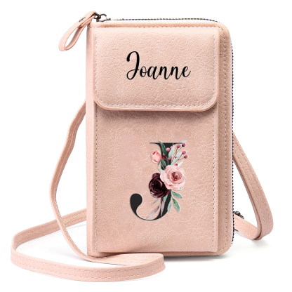 Custom Purse-Personalised Women's Leather Wallet Custom Letter & Name Mobile Phone Wallet Zipper Crossbody Bag