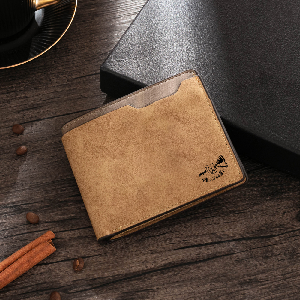 Brown Personalised Leather Wallet Engraved Photo Short Wallet Folding Wallet For Dad