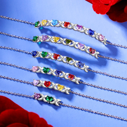 September Birthday Personalised Bracelet With 4 Heart Birthstones Engraved Names Bracelet Gift For Women
