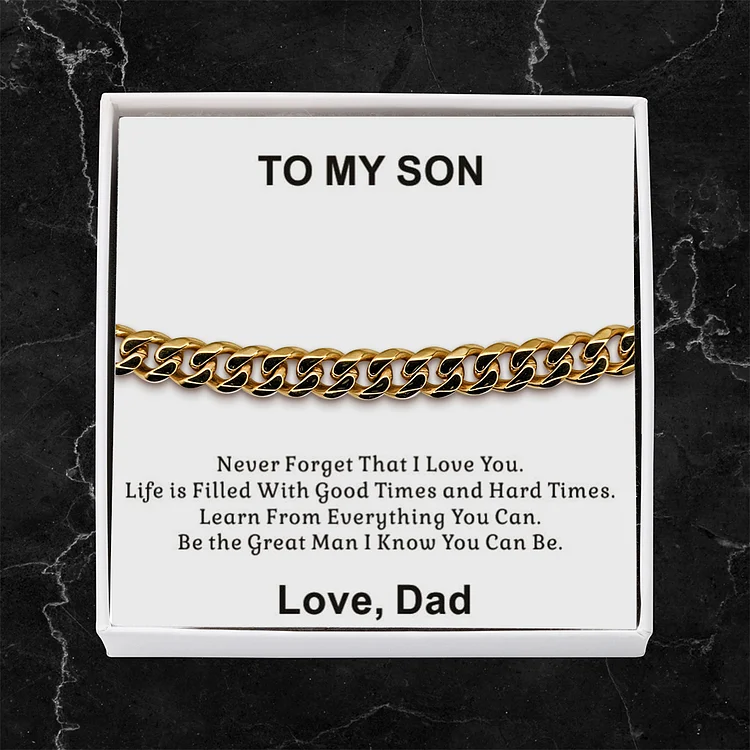 To My Son From Dad-Cuban Link Bracelet with Gift Card Gift Box Set-Never Forget That I Love You