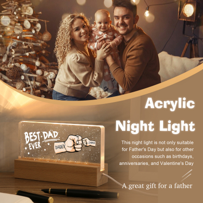 2 Names - Personalised Fist Bump Lamp - Best Dad Ever - Father's Day Gift for Dad