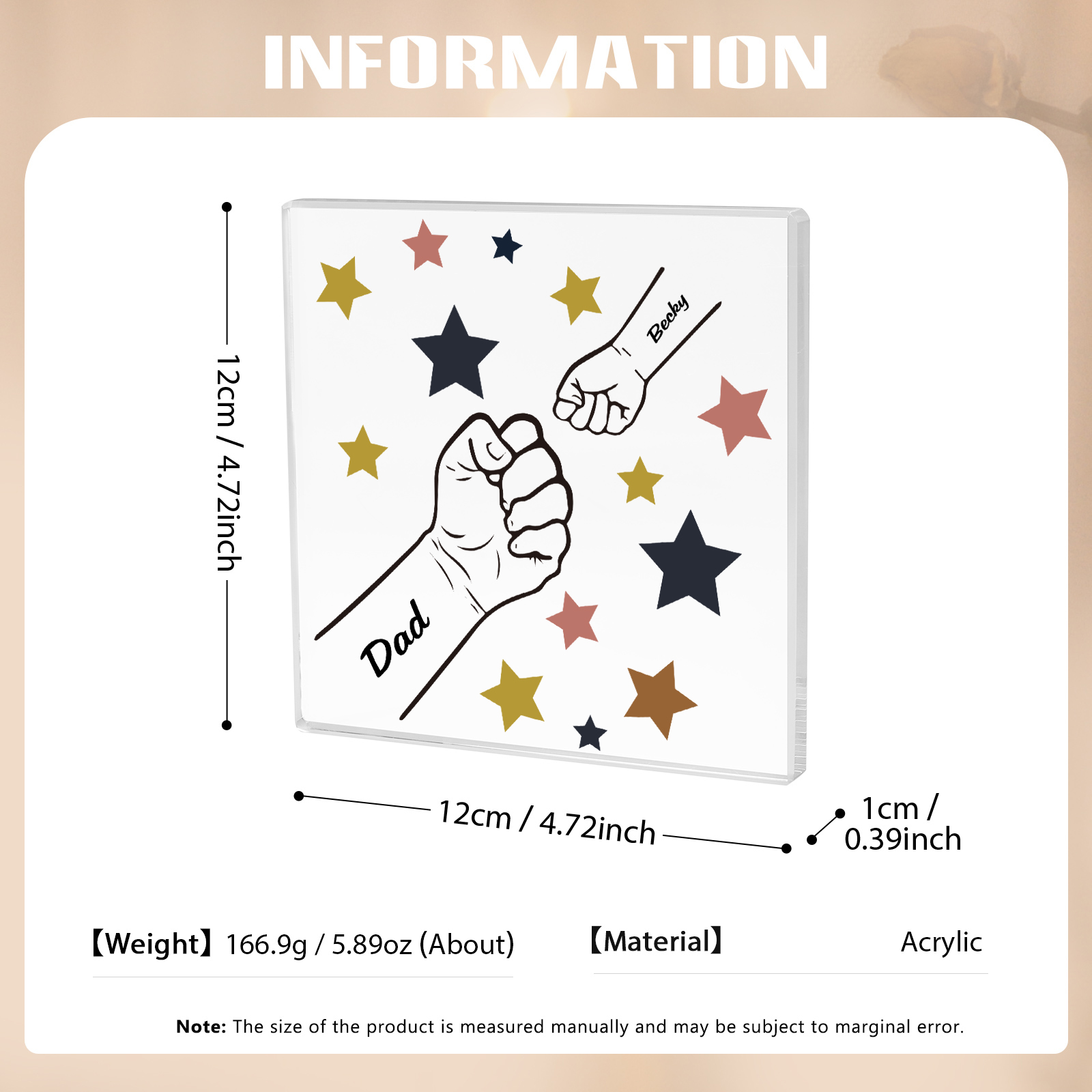 2 Names - Personalised Fist Bump Family Acrylic Keepsake Customized Name Acrylic Home Decor Gift for Dad
