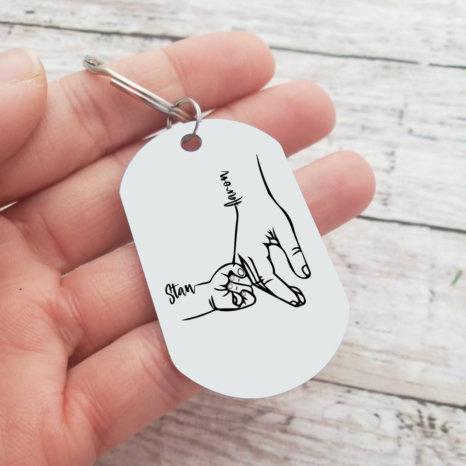 2 Names - Personalised Father Name Holding Keyring Customized Name Keyring Gift for Dad