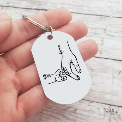 2 Names - Personalised Father Name Holding Keyring Customized Name Keyring Gift for Dad