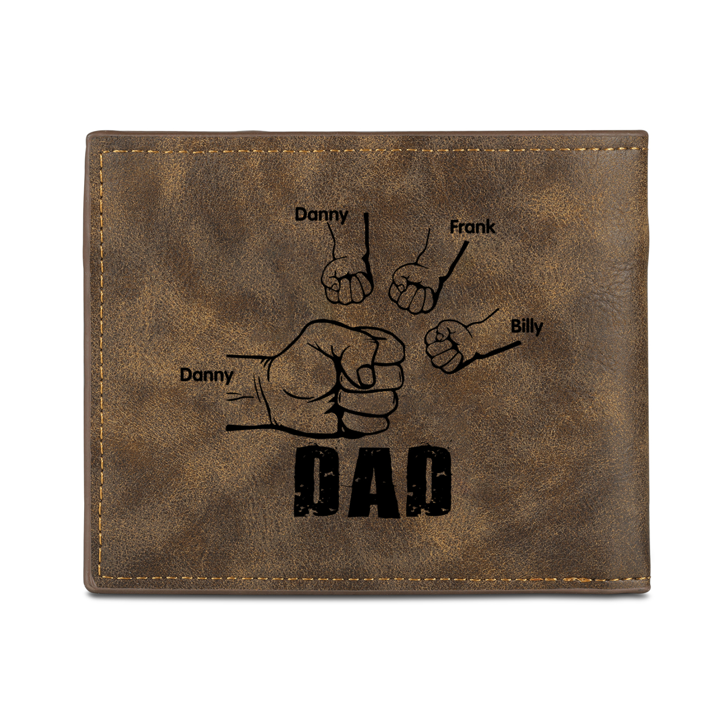 4 Names - Personalised Fist Bump Photo Custom Leather Men's  Wallet as a Father's Day Gift for Dad