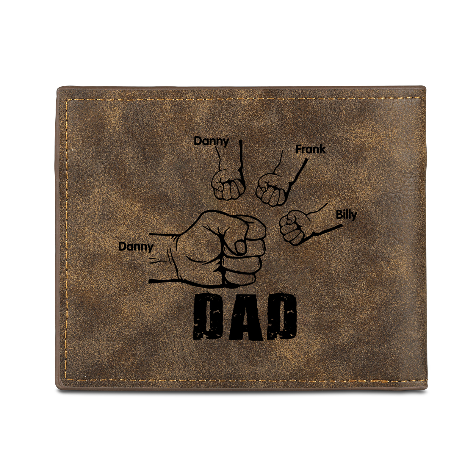 4 Names - Personalised Fist Bump Photo Custom Leather Men's  Wallet as a Father's Day Gift for Dad