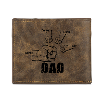 4 Names - Personalised Fist Bump Photo Custom Leather Men's  Wallet as a Father's Day Gift for Dad