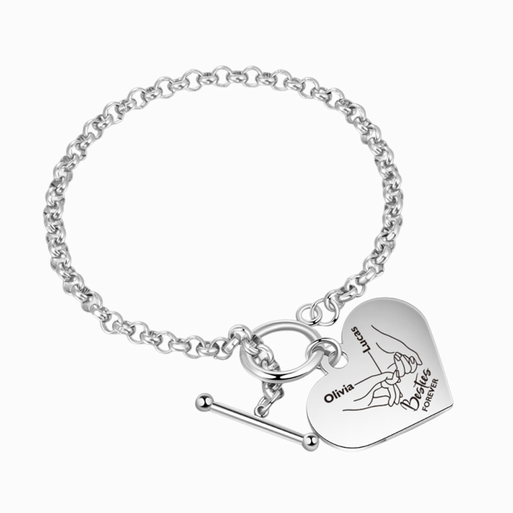 Personalised Stainless Steel Heart Bracelet – Custom 2 Names "Besties Forever" Gift for Best Friends | Jessemade