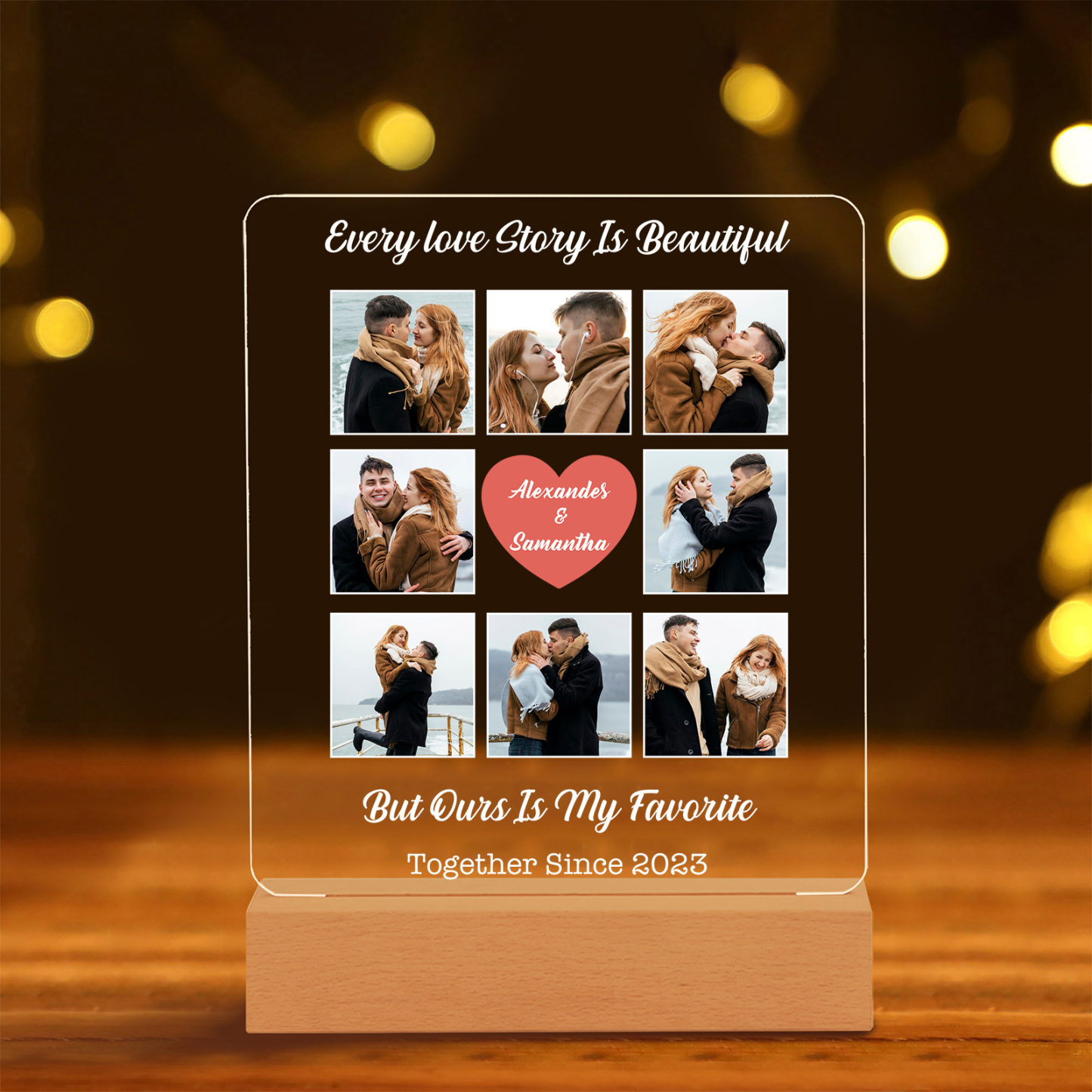 Photo-Personalised Couple Custom Names LED Night Light Anniversary Gift For Couple