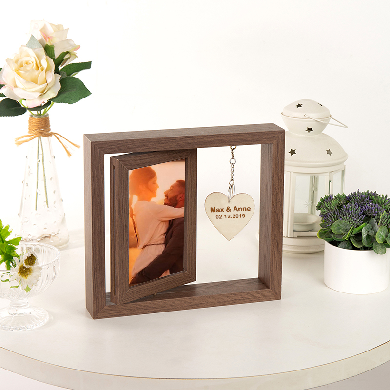Personalised Photo Rotatable Wooden Frame Custom Text Gift For Couple/Family