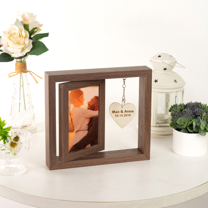 Personalised Photo Rotatable Wooden Frame Custom Text Gift For Couple/Family