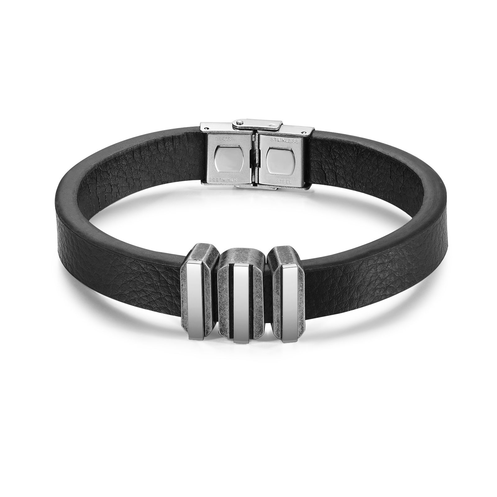 3 Names Personalised Stainless Steel Leather Bracelet Engraved Name Men's Bracelet Gift for Dad
