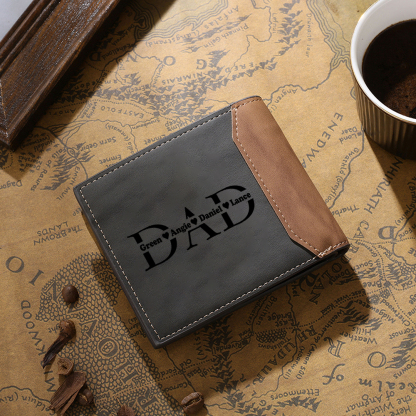 4 Names - Personalised Photo & Name Custom Leather Men's Wallet as a Father's Day Gift for Dad