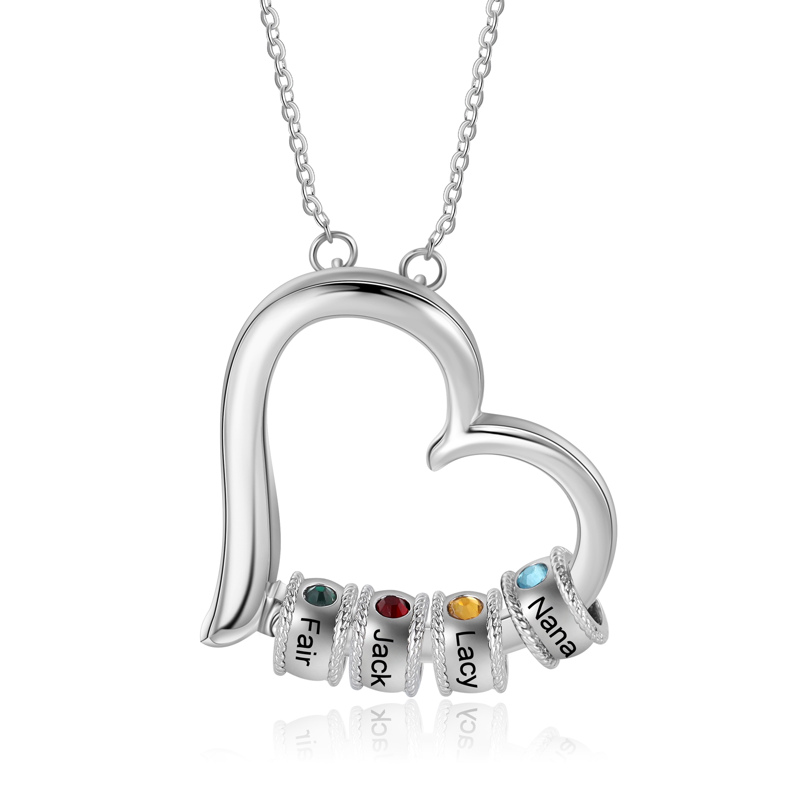 Customised Heart Necklace With 1-5 Birthstones for Her