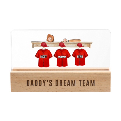 3 Names - Personalised Baseball Jersey Desk Lamp - Dad's Dream Team - Father's Day Gift for Dad