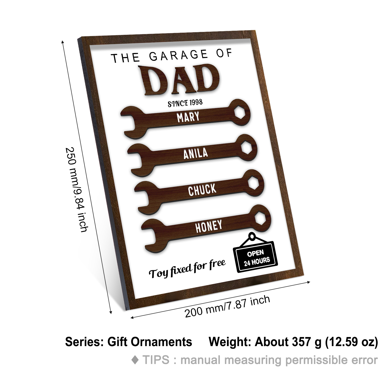 4 Names - Personalised Repair Tool Style Home Photo Frame Wooden Decor Father's Day Gift for Dad