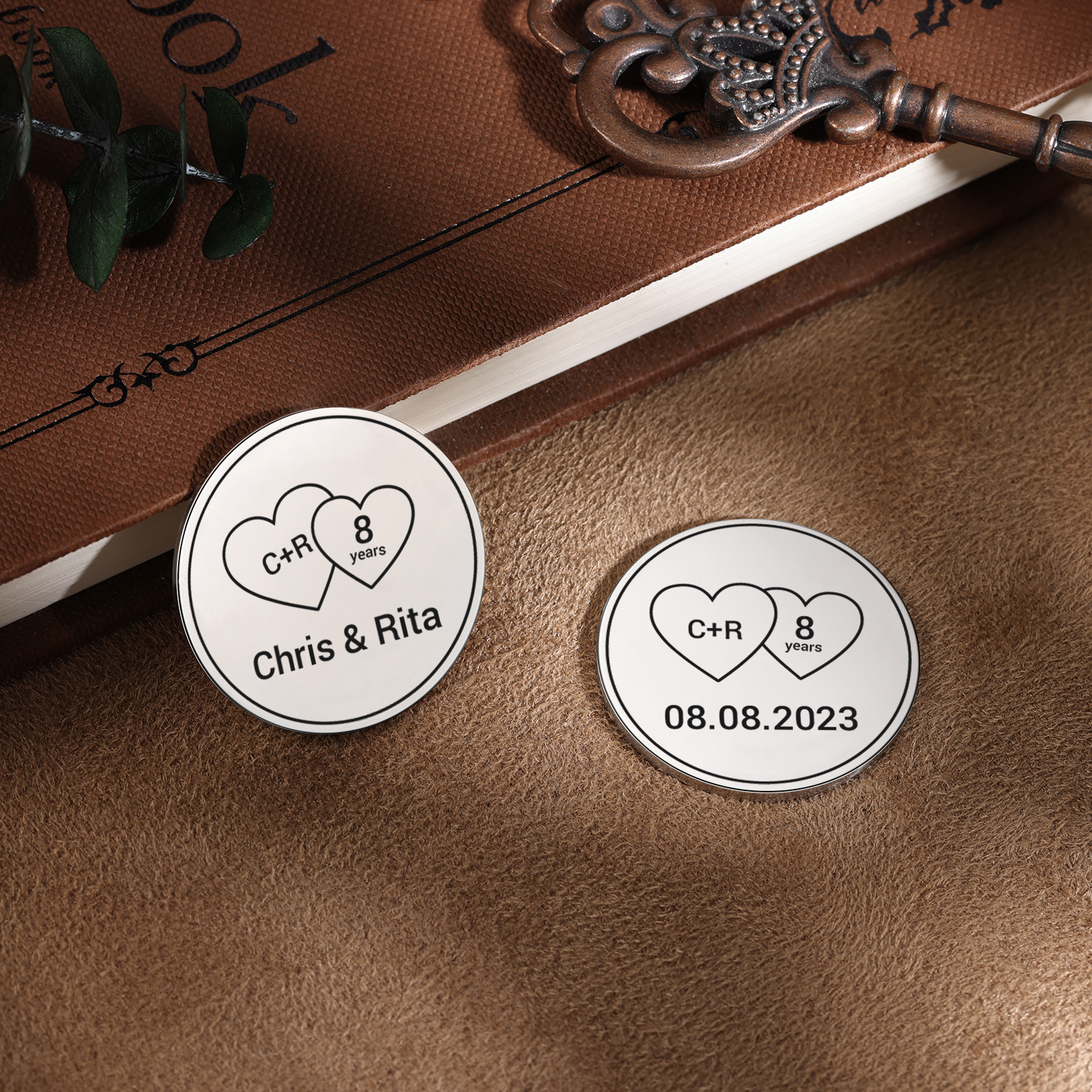 2 PCS Personalized Name Stainless Steel Couple Coin Custom Anniversary Special Gift