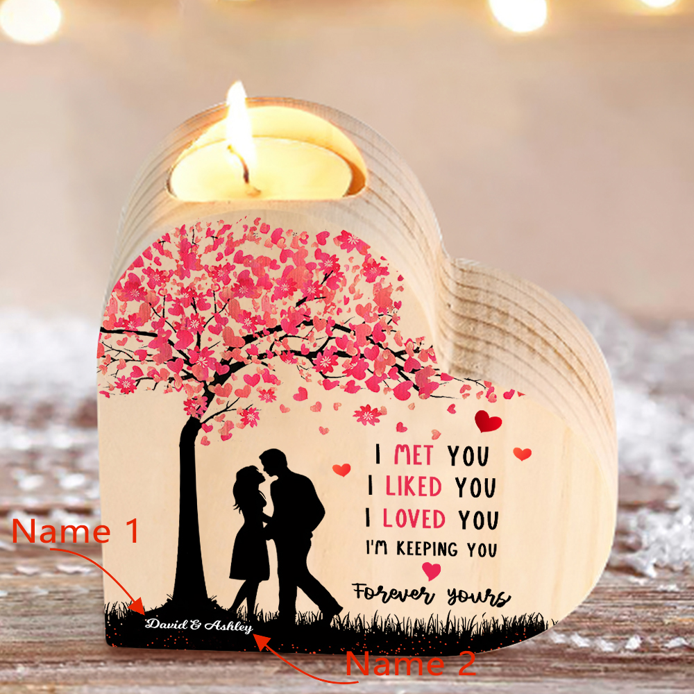 2 Names-Personalised Love Couple Heart Candle Holder-I loved You-Wooden Candlesticks Valentines Gift