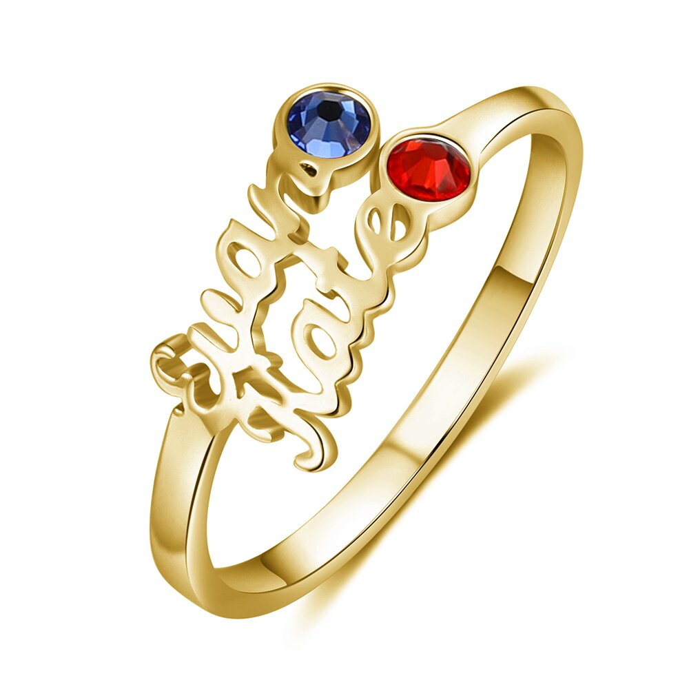 Personalised Birthstone Ring Custom 2 Names Ring Best Gift For Women