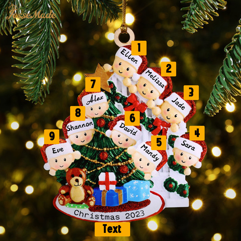9 Names-Family Christmas Wooden Ornament Custom 9 Names Hanging Ornament Gifts For Family-Peeking Family