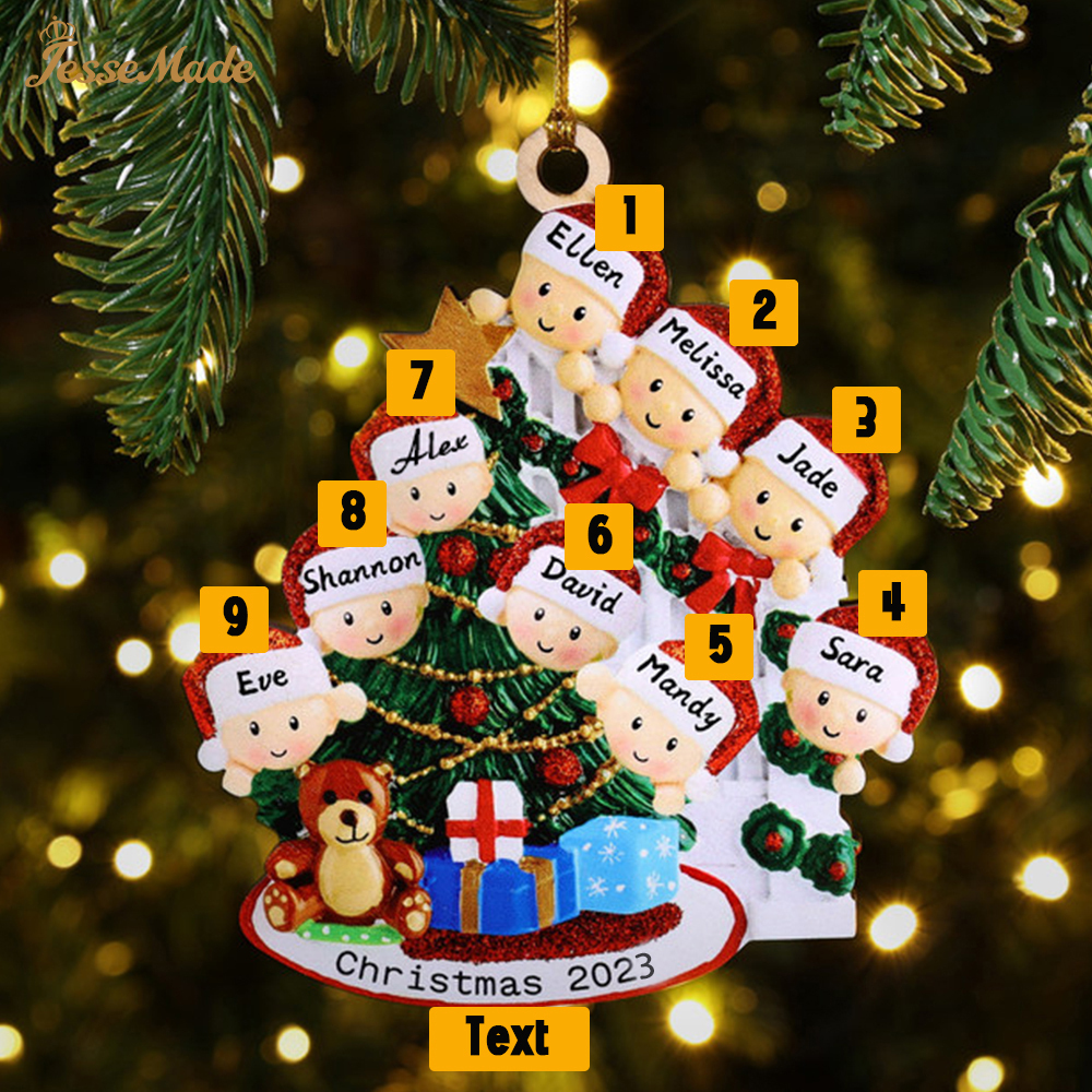 9 Names-Family Christmas Wooden Ornament Custom 9 Names Hanging Ornament Gifts For Family-Peeking Family