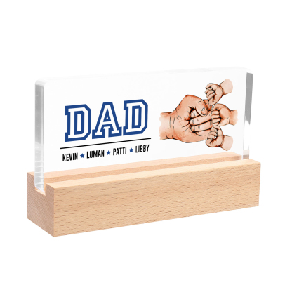 4 Names - Personalised Fist Bump Table Lamp - Dad's Dream Team - Father's Day Gift for Dad