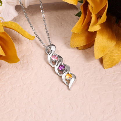 3 Names-Personalised Necklace Cascading Pendant with 3 Birthstones Engraving 3 Names Gifts for Her