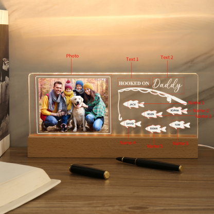 6 Names - Personalised Photo Fishing Pattern Desk Lamp Father's Day Gift For Dad